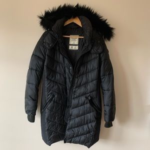 Black puffer with faux fur hood